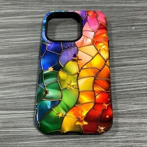 iPhone 14P - Rainbow Stained Glass Star Protective Phone Case - Multicolor